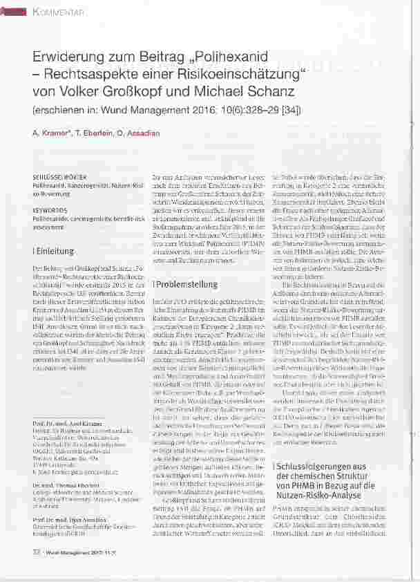 Vorschauseite 1: Erwiderung zum Beitrag „Polihexanid Rechtsaspekte einer Risikoeinschätzung“ von Volker Großkopf und Michael Schanz