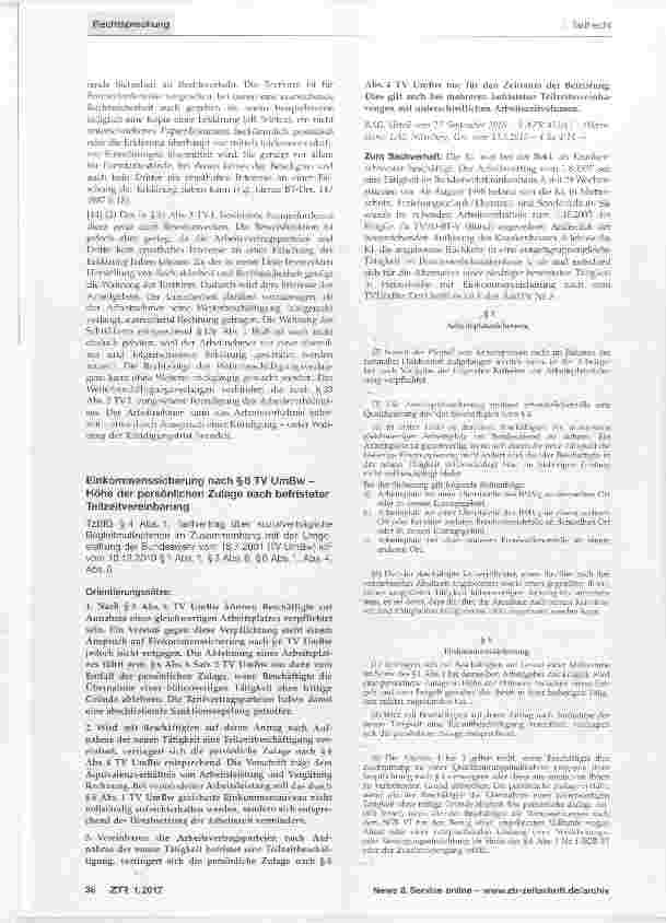 Vorschauseite 1: Einkommenssicherung nach §6 TV UmBw Höhe der persönlichen Zulage nach befristeter Teilzeitvereinbarung