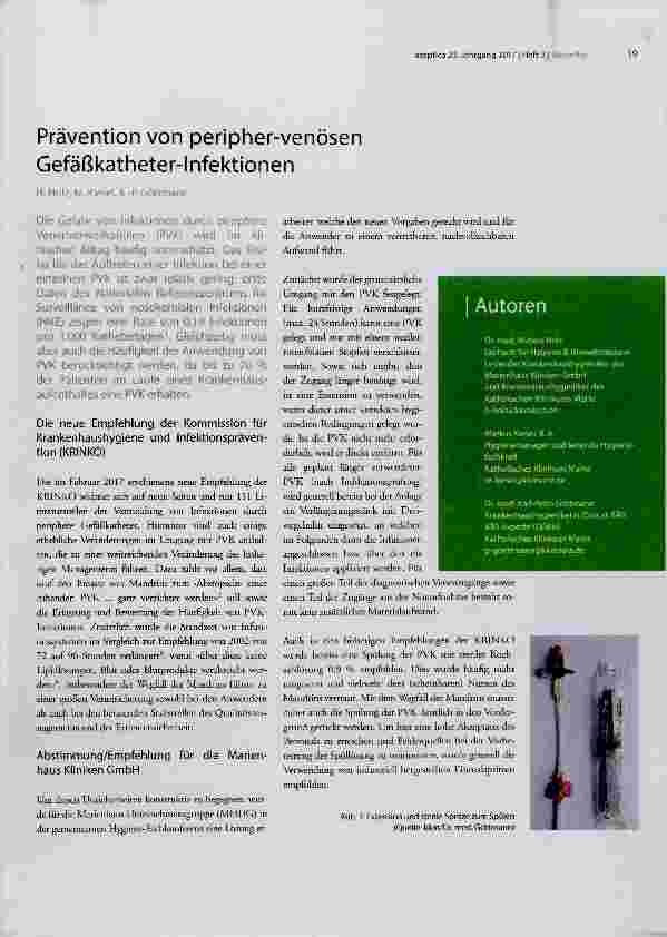 Vorschauseite 1: Prävention von peripher-venösen Gefäßkatheter-Infektionen