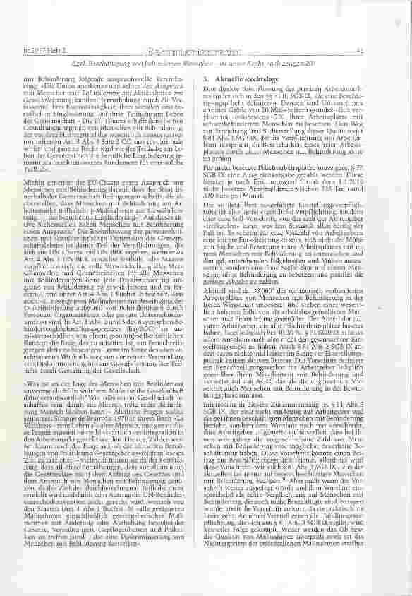 Vorschauseite 2: Beschäftigung von behinderten Menschen ist unser Recht noch zeitgemäß?