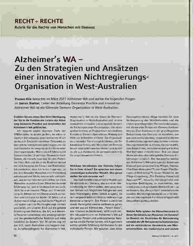 Vorschauseite 1: Alzheimers WA - Zu den Strategien und Ansätzen einer innovativen Nichtregierungs- Organisation in West-Australien