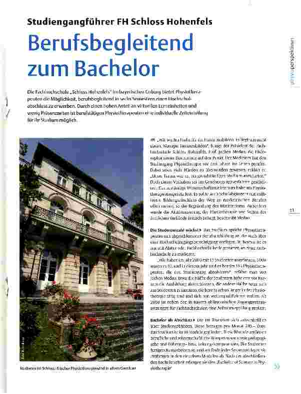 Vorschauseite 1: Studiengangführer FH Schloss Hohenfels Berufsbegleitend zum Bachelor
