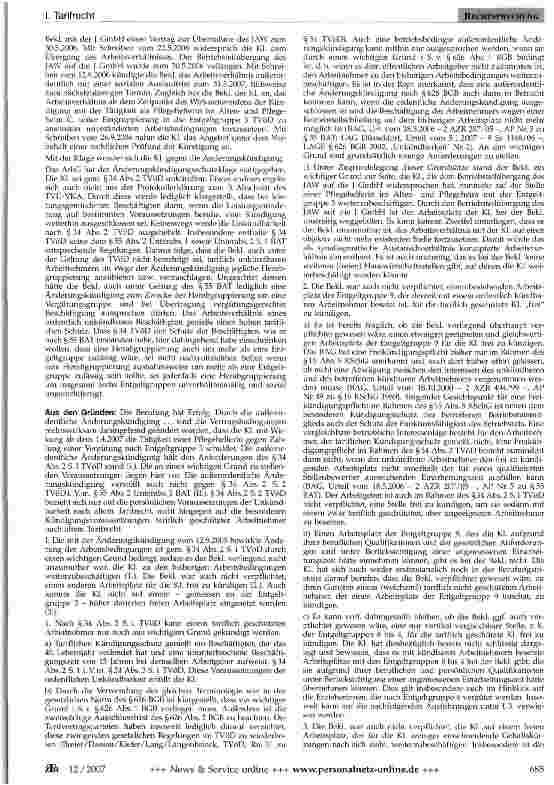 Vorschauseite 2: Außerordentliche betriebsbedingte Änderungskündigung bei ordentlicher Unkündbarkeit