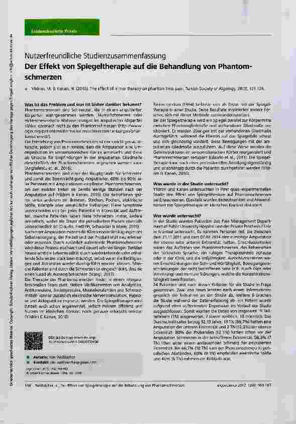 Vorschauseite 1: Der Effekt von Spiegeltherapie auf die Behandlung von Phantomschmerzen