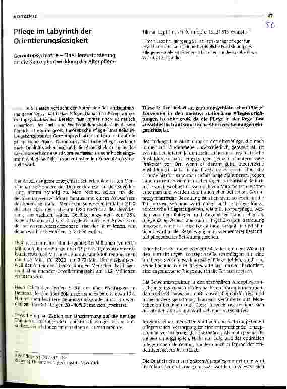 Vorschauseite 1: Pflege im Labyrinth der Orientierungslosigkeit Gerontopsychiatrie - eine Herausforderung an die Konzeptentwicklung der Altenpflege