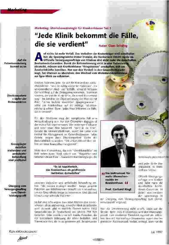 Vorschauseite 1: Jede Klinik bekommt die Fälle, die sie verdient Marketing: Überlebensstrategie für Krankenhäuser Teil 1