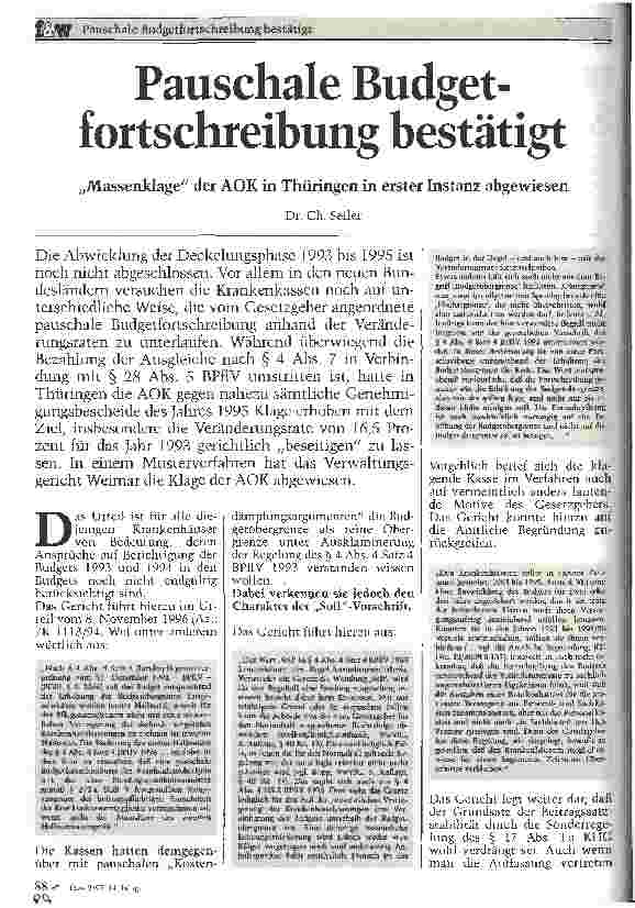 Vorschauseite 1: Pauschale Budgetfortschreibung bestätigt Massenklage der AOK in Thüringen in erster Instanz abgewiesen
