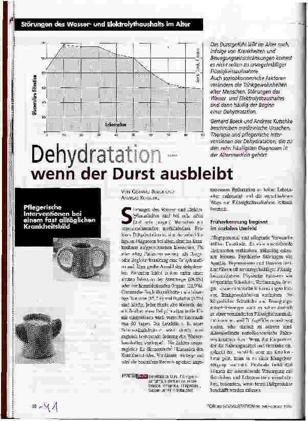 Vorschauseite 1: Dehydratation - wenn der Durst ausbleibt Störungen des Wasserund Elektrolythaushalts im Alter