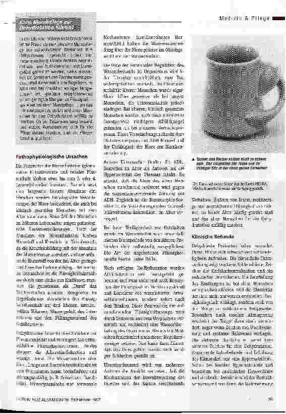 Vorschauseite 2: Dehydratation - wenn der Durst ausbleibt Störungen des Wasserund Elektrolythaushalts im Alter