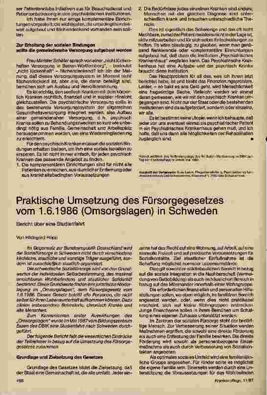 Vorschauseite 1: Praktische Umsetzung des Fürsorgegesetzes vom 1.6.1986 (Omsorgslagen) in Schweden /// Bericht einer Studienfahrt
