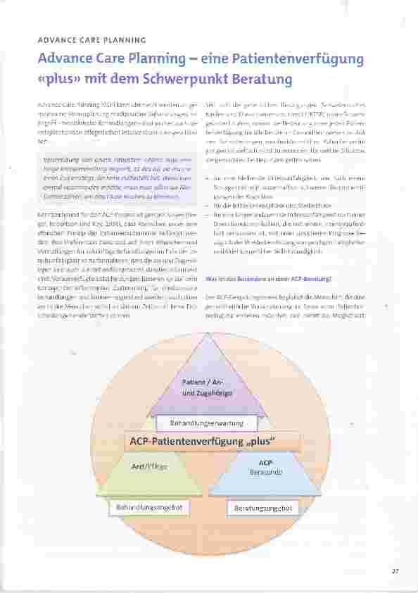 Vorschauseite 1: Advance Care Planning eine Patientenverfügung «plus» mit dem Schwerpunkt Beratung