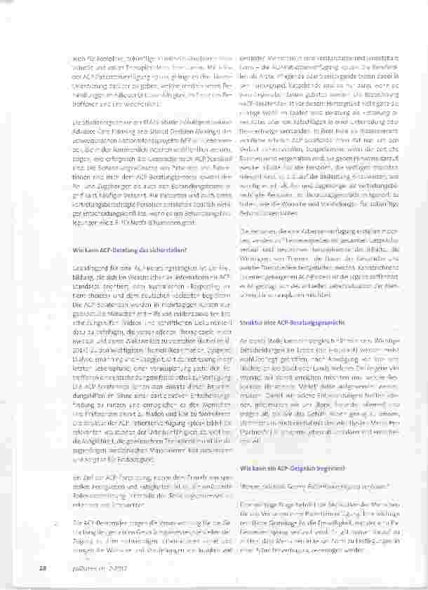 Vorschauseite 2: Advance Care Planning eine Patientenverfügung «plus» mit dem Schwerpunkt Beratung