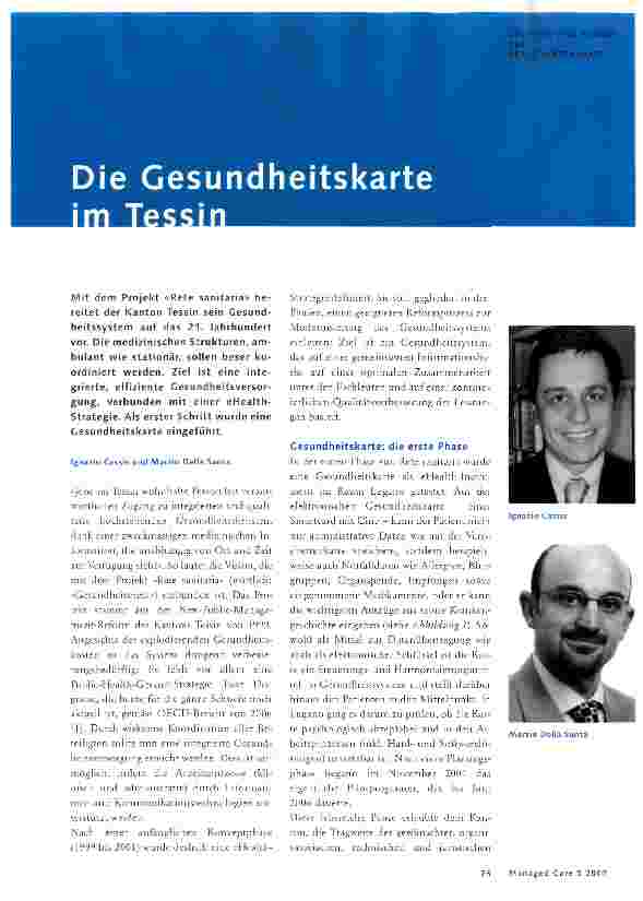 Vorschauseite 1: Die Gesundheitskarte im Tessin