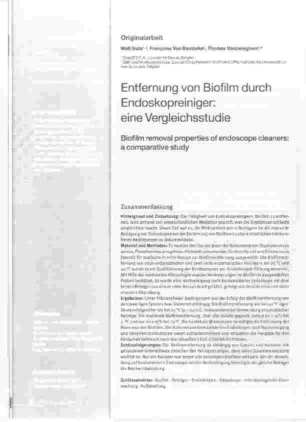 Vorschauseite 1: Entfernung von Biofilm durch Endoskopreiniger: eine Vergleichsstudie