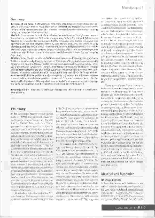 Vorschauseite 2: Entfernung von Biofilm durch Endoskopreiniger: eine Vergleichsstudie