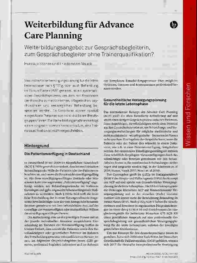 Vorschauseite 1: Weiterbildung für Advance Care Planning