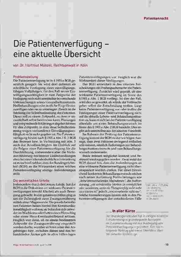 Vorschauseite 1: Die Patientenverfügung eine aktuelle Übersicht