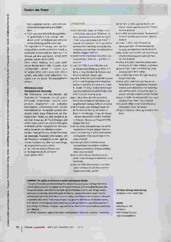 Vorschauseite 5: Interaktionsqualität in der Logopädie „Logopädischer Erfolg wird durch die Interaktionsqualität und die Beziehungsebene zum Patienten bestimmt