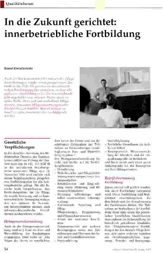 Vorschauseite 1: In die Zukunft gerichtet: innerbetriebliche Fortbildung