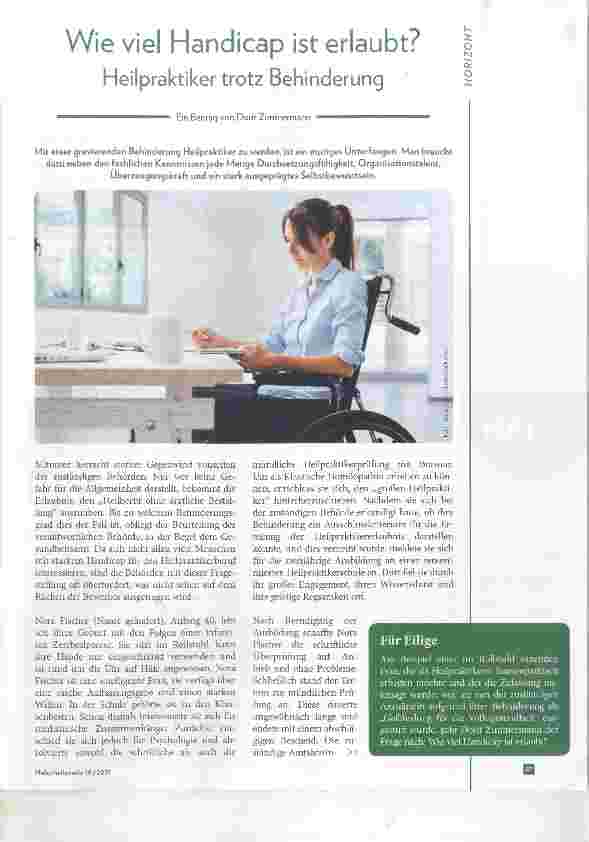 Vorschauseite 1: Wie viel Handicap ist erlaubt? Heilpraktiker trotz Behinderung