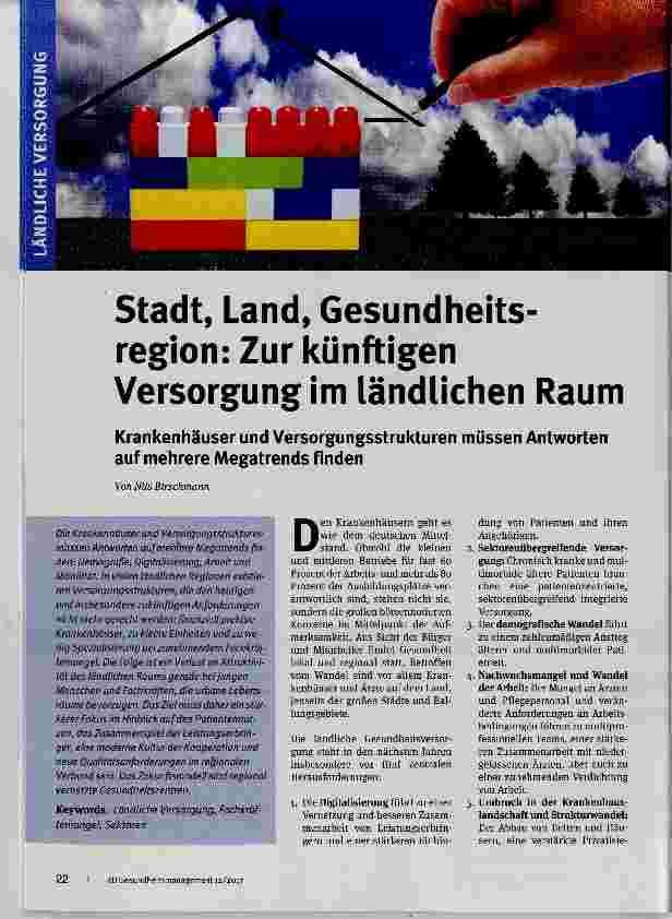 Vorschauseite 1: Stadt, Land, Gesundheitsregion: Zur künftigen Versorgungim ländlichen Raum