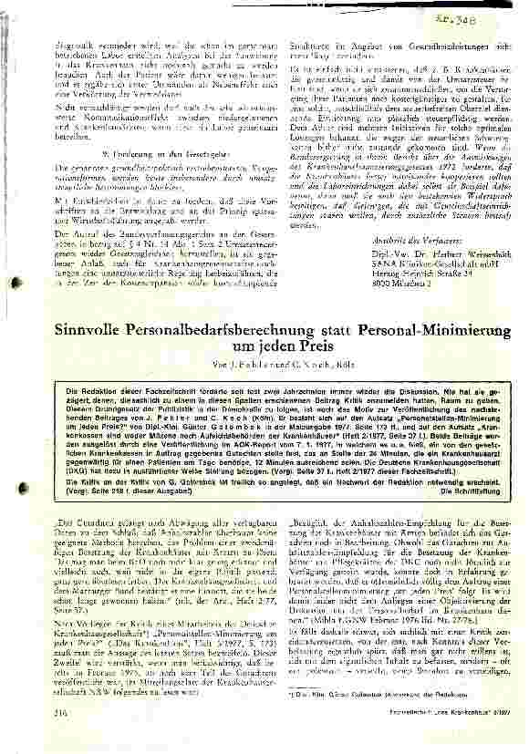 Vorschauseite 1: Sinnvolle Personalbedarfsberechnugn statt Personal-Minimum um jeden Preis