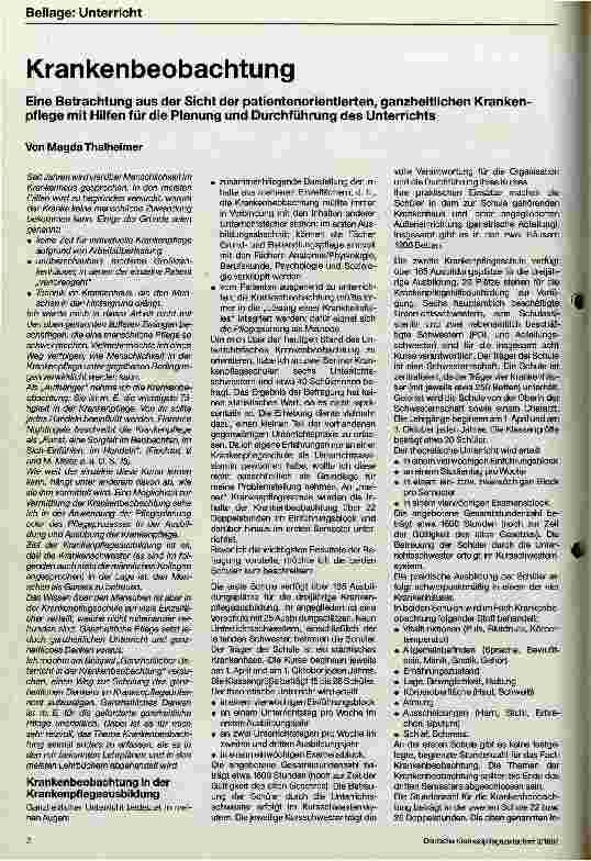 Vorschauseite 1: Eine Betrachtung aus der Sicht der Patientorientierten, ganzheitlichen Krankenpflege mit Hilfen für die Planung und Durchführung des Unterrichts