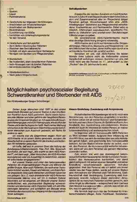 Vorschauseite 1: Möglichkeiten psychosozialer Begleitung Schwerstkranker und Sterbender mit AIDS