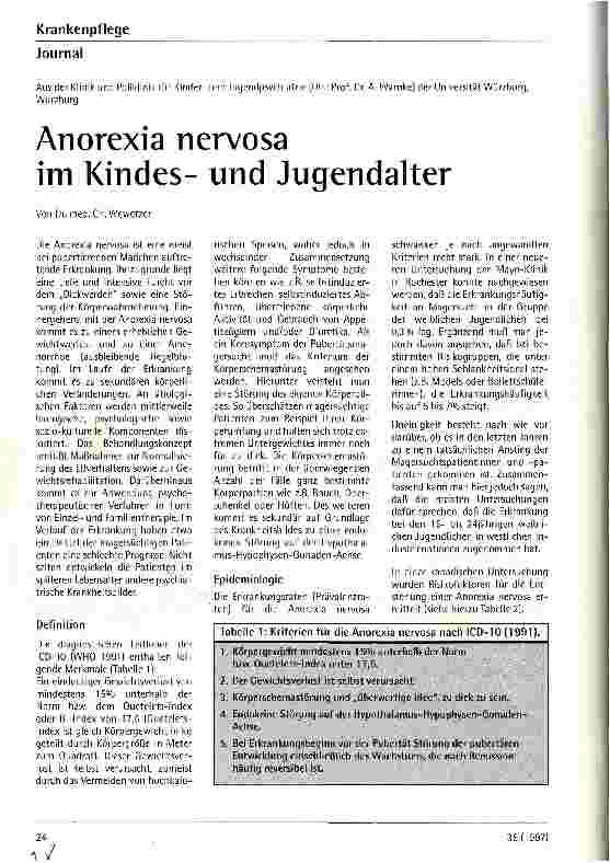 Vorschauseite 1: Anorexia nervosa im Kindesund Jugendalter