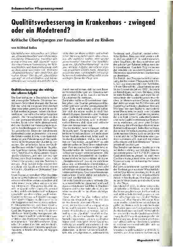 Vorschauseite 1: Qualitätsverbesserung im Krankenhaus - zwingend oder ein Modetrend? Kritische Überlegungen zur Faszination und zu Risiken