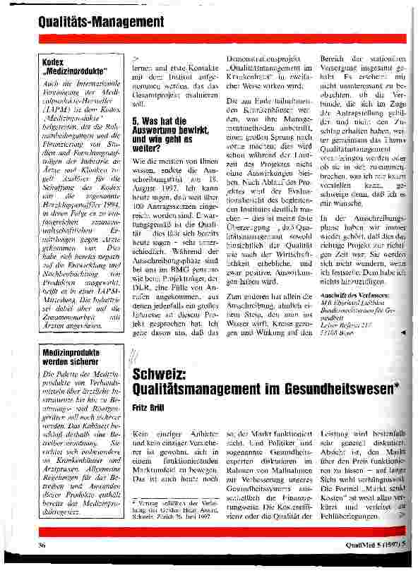Vorschauseite 1: Schweiz: Qualitätsmanagement im Gesundheitswesen