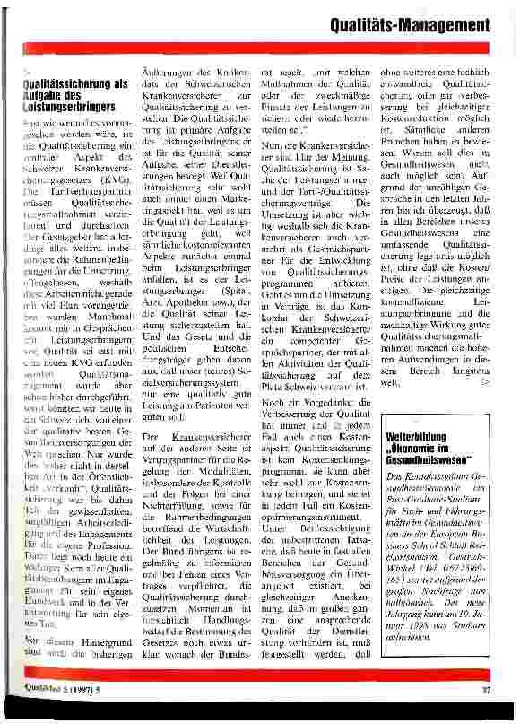 Vorschauseite 2: Schweiz: Qualitätsmanagement im Gesundheitswesen