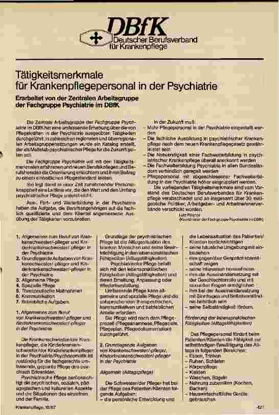 Vorschauseite 1: Tätigkeitsmerkmale für Krankenpflegepersonal in der Psychiatrie