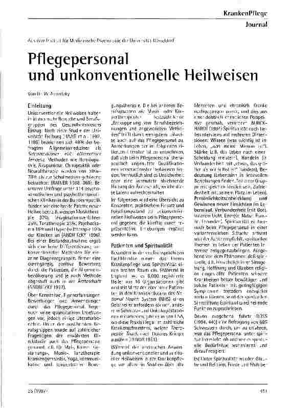 Vorschauseite 1: Pflegepersonal und unkonventionelle Heilweisen