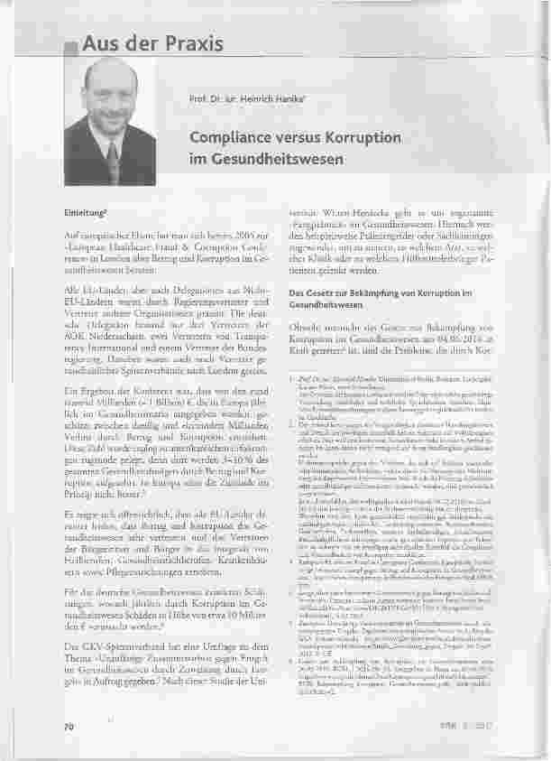 Vorschauseite 1: Compliance versus Korruption im Gesundheitswesen