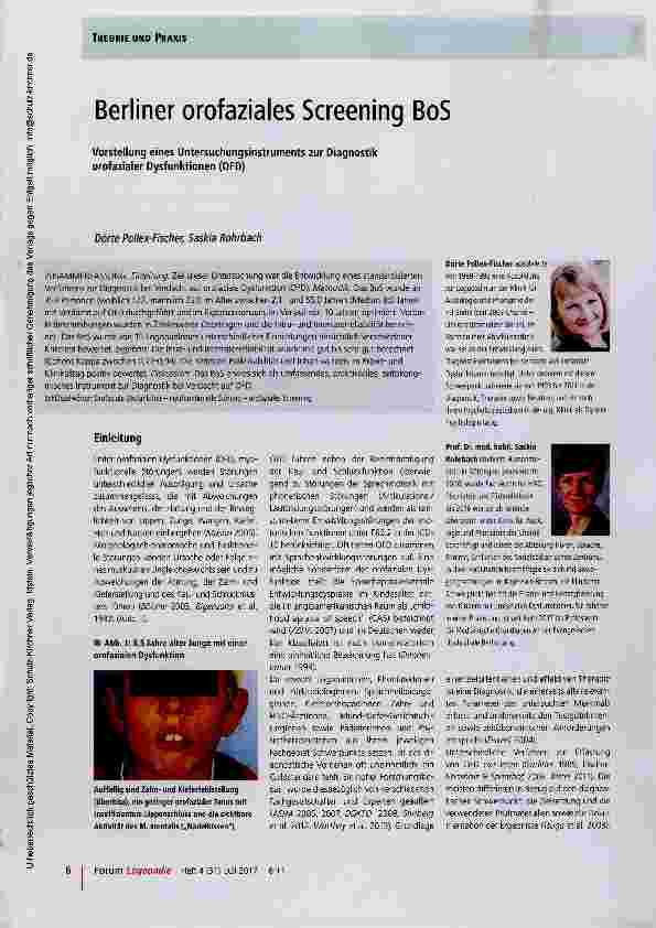 Vorschauseite 1: Berliner orofaziales Screening BoS Vorstellung eines Untersuchungsinstruments zur Diagnostik orofazialer Dysfunktionen