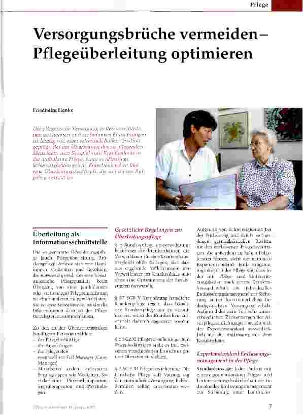 Vorschauseite 1: Versorgungsbrüche vermeiden -Pflegeüberleitung optimieren