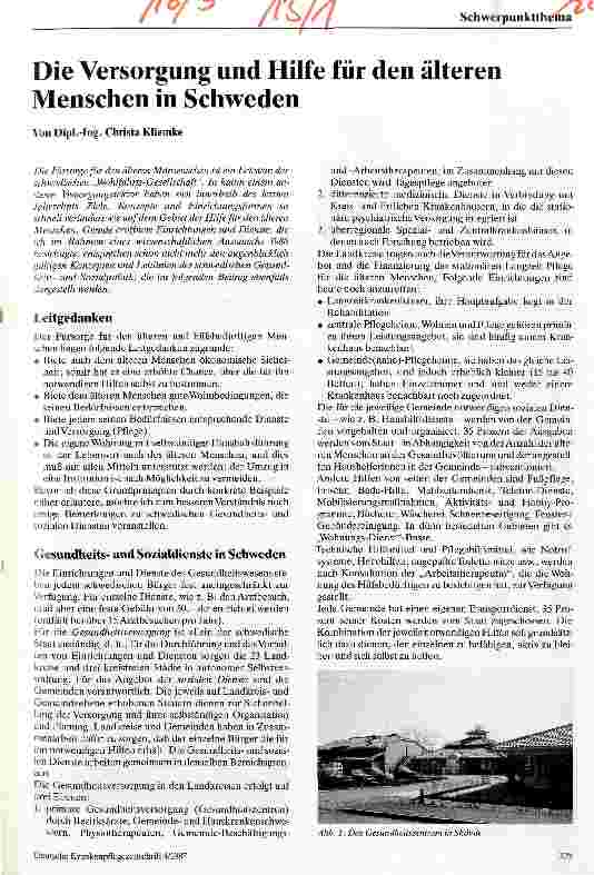 Vorschauseite 1: Die Versorgung und Hilfe für den älteren Menschen in Schweden