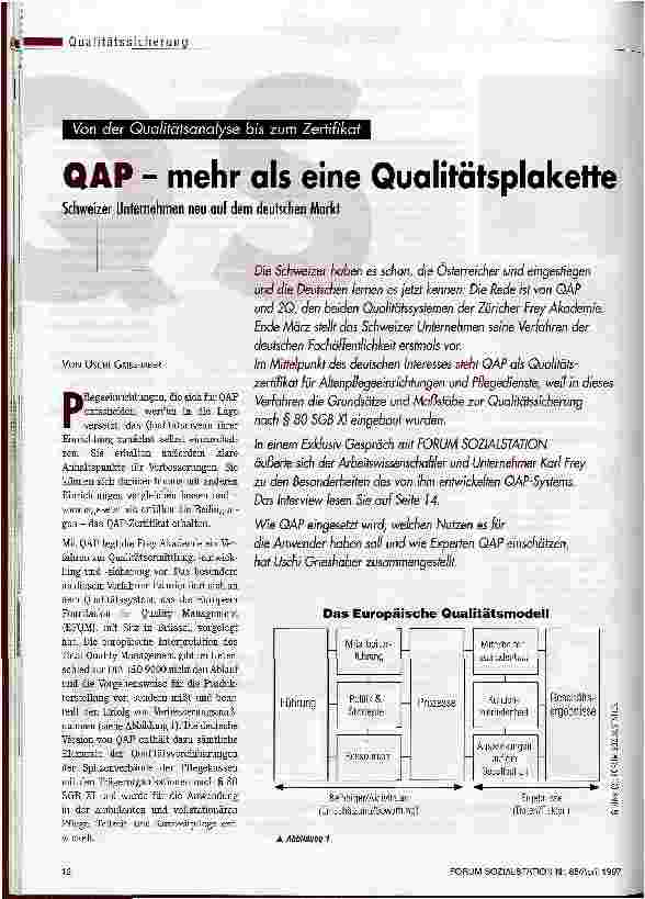 Vorschauseite 1: QAP - mehr als eine Qualitätsplakette Von der Qualitätsanalyse bis zum Zertifikat