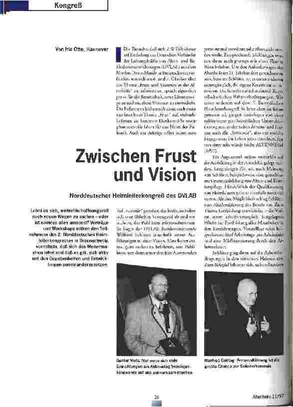 Vorschauseite 1: Zwischen Frust und Vision Norddeutscher Heimleiterkongreß des DVLAB