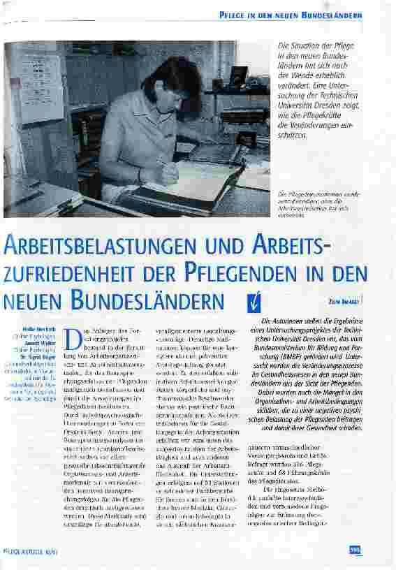 Vorschauseite 1: Arbeitsbelastungen und Arbeitszufriedenheit der Pflegenden in den neuen Bundesländern
