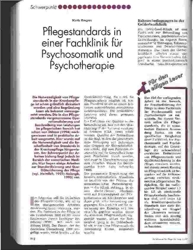 Vorschauseite 1: Pflegestandards in einer Fachklinik für Psychosomatik und Psychotherapie