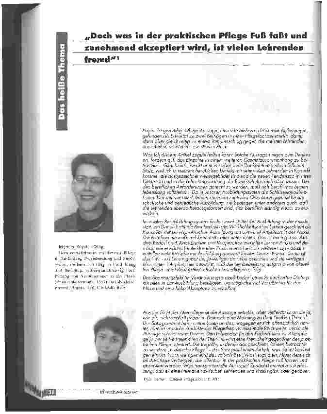 Vorschauseite 1: Doch was in der praktischen Pflege Fuß faßt und zunehmend akzeptiert wird, ist vielen Lehrenden fremd