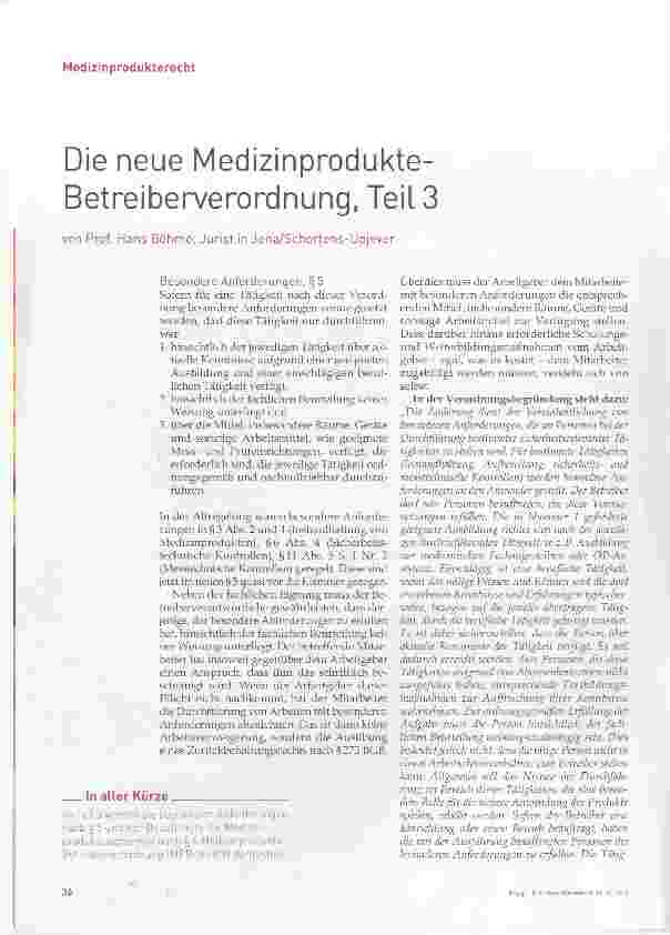 Vorschauseite 1: Die neue Medizinprodukte-Betreiberverordnung, Teil 3