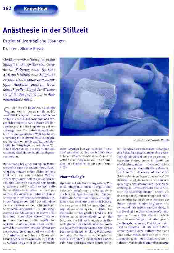 Vorschauseite 1: Anästhesie in der Stillzeit
