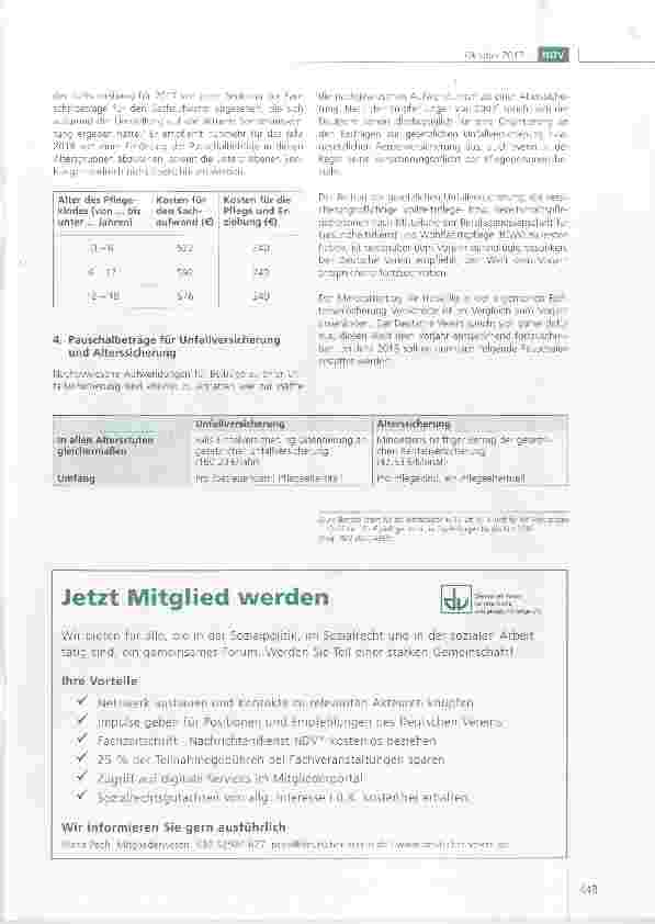 Vorschauseite 2: Empfehlungen des Deutschen Vereins zur Fortschreibung der Pauschal beträge in der Vollzeitpflege (§§33, 39 SGB VIII) für das Jahr 2018*