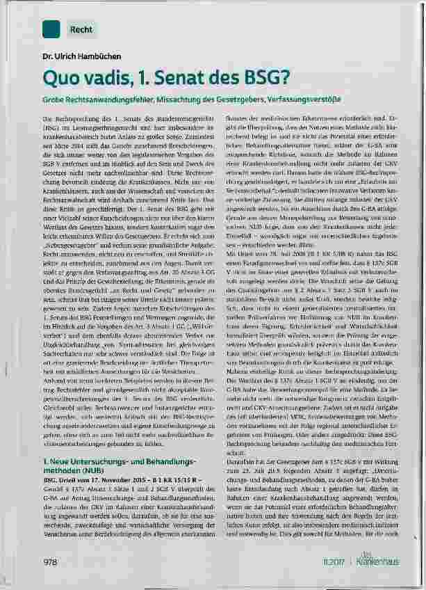 Vorschauseite 1: Quo vadis, 1. Senat des BSG?