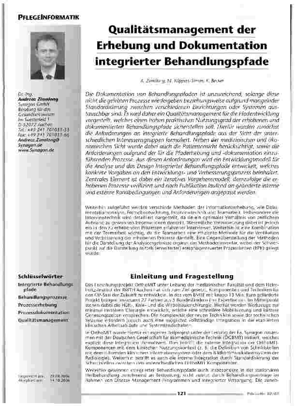 Vorschauseite 1: Qualitätsmanagement der Erhebung und Dokumentation integrierter Behandlungspfade