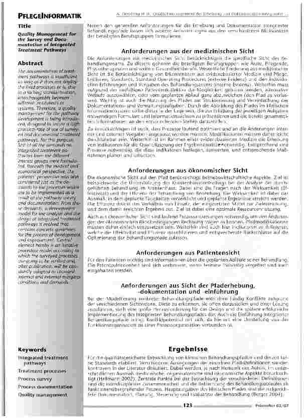 Vorschauseite 3: Qualitätsmanagement der Erhebung und Dokumentation integrierter Behandlungspfade