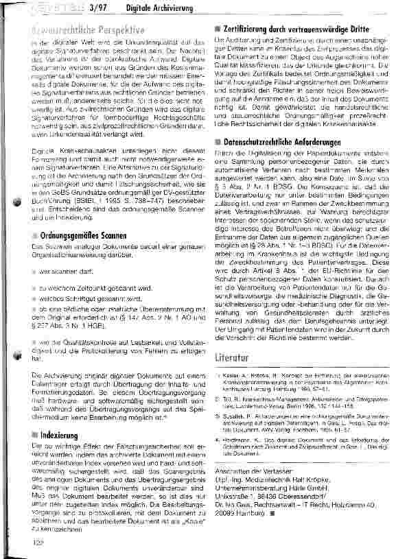 Vorschauseite 5: Elektronische Archivierung und digitaler Dokumentenaustausch im Krankenhaus Konzeptionelle und rechtliche Aspekte
